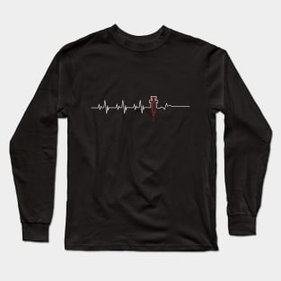 Heartbeat Heart Monitor - Flatline - Myocarditis Awareness - Red Syringe Long Sleeve T-Shirt